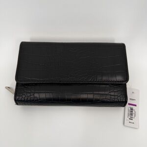 NWT Apt. 9 Ultimate Organizer RFID-Blocking Clutch Wallet Black Croc Pleather
